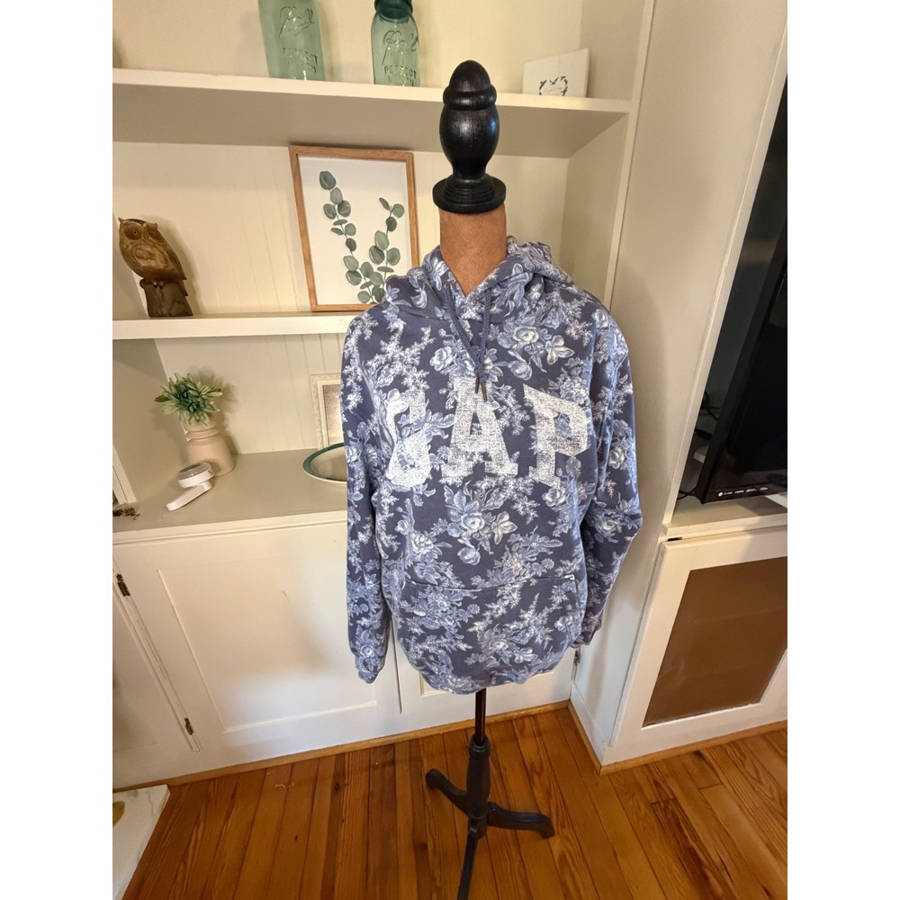 Gap x LoveShackFancy Floral Logo Hoodie Blue White Toile Pullover Small
